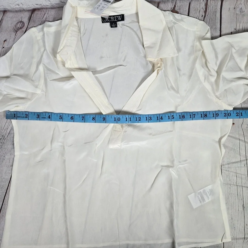 J.Crew Bungalow Popover Shirt Ivory‎ S NWT | Crepe de Chine V-Neck Blouse